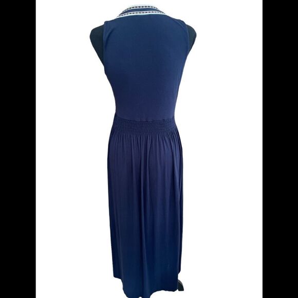 Eliane Rose Navy Blue Jersey Knit Maxi Dress With Abstract Ribbon Trim, Size S - Picture 4 of 6